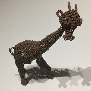 Handmade Lathe Giraffe Figurine Recycled Metal Shaving Coil Art 13” Tall